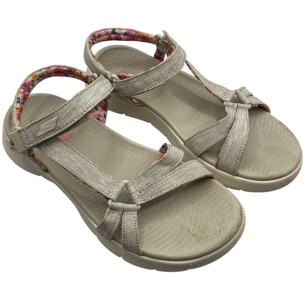 Skechers On-The-Go 600 Girls Sandals Taupe Floral Strappy Size 7 Kids EUC
